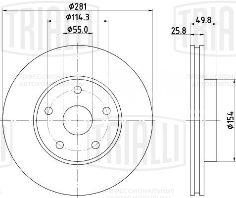 Диск тормозной передний для автомобилей Geely Emgrand EC7 (07-) d=281