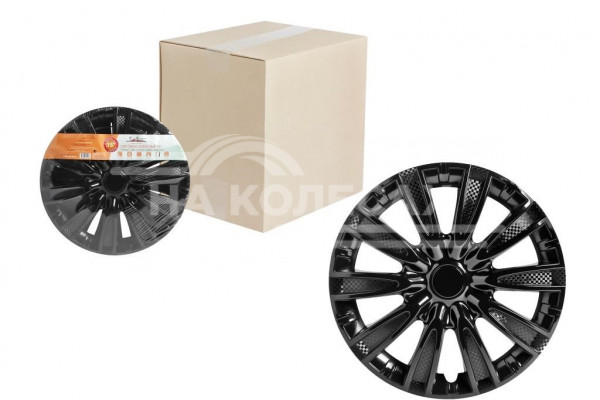 Колпаки колесные 14&quot; &quot;Торнадо&quot;, черный глянец, карбон, компл. 2 шт.