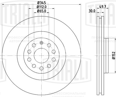 Диск тормозной для автомобилей Audi A3 (03-) / VW Golf V (03-)/Golf VI (08-) передний d=345