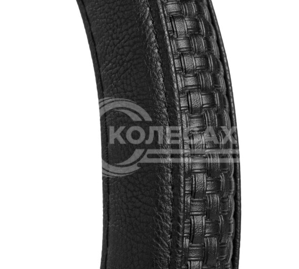 Оплетка на руль комбинированная, гладкая/рельфная кожа, черная, 37-39 см/М