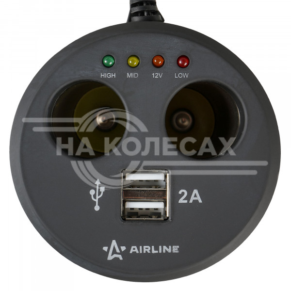 Разветвитель прикуривателя 2 гнезда 8А + 2USB в подстаканник с индикат.заряд.АКБ обрезин.