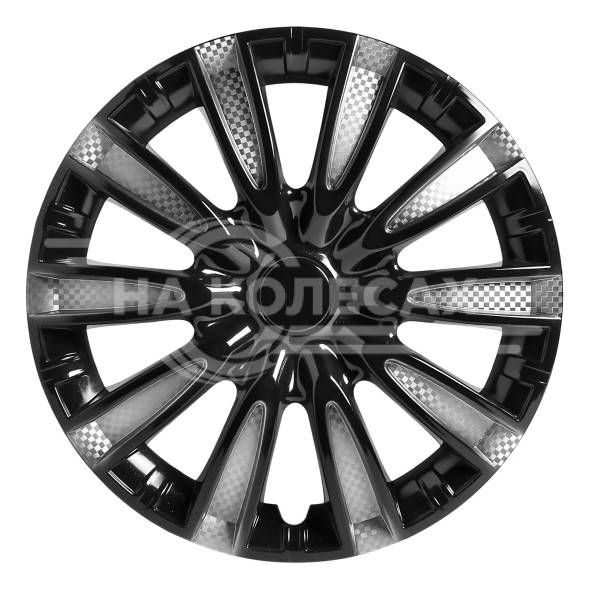 Колпаки колесные 14&quot; &quot;Торнадо Т&quot;, серебристый/черный, карбон, компл. 2 шт.