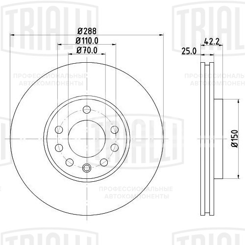 Диск тормозной передний для автомобилей Opel Vectra B (95-) / SAAB 9-3 (98-) / 9-5 (01-) R15 d=288