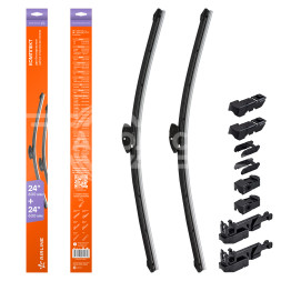 Щетки стеклоочистителя 600/600мм (24&quot;/24&quot;) бескаркасные для а/м Mercedes-Benz E-Class (10-), C-Class (8-14), Volkswagen Amarok (12-), Audi A8 (02-10), 2 шт. 5 типов адптр