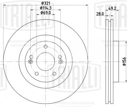 Диск тормозной передний для автомобилей Hyundai Santa Fe (06-)/Santa Fe (12-)/Kia Sorento (09-) d=321