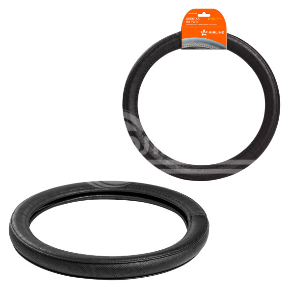 Оплетка на руль комбинированная, гладкая/перфор. кожа, черная, 37-39 см/М