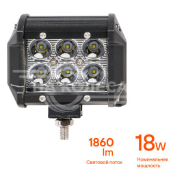 Фара (балка) светодиодная двухрядная 6LED, направленный свет, 18Вт, 98х78х65мм, 12/24В