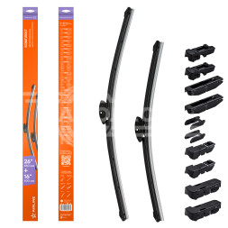 Щетки стеклоочистителя 650/400мм (26&quot;/16&quot;) бескаркасные для а/м Hyundai Solaris (11-17), Creta (16-), Kia Rio (11-16), Toyota RAV4 (12-), Nissan Qashqai (14-), 2 шт. 6 типов адптр