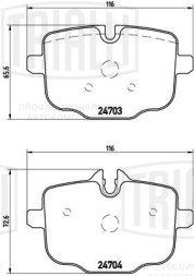 Колодки тормозные дисковые задние для автомобилей BMW 5 (F10) (09-) с тормозной системой TRW (для диска D=345) (в комплекте с датчиком)