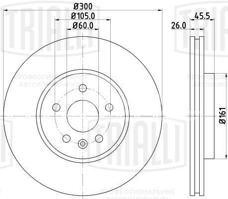Диск тормозной передний для автомобилей Opel Mokka (13-) d=300 окрашенный