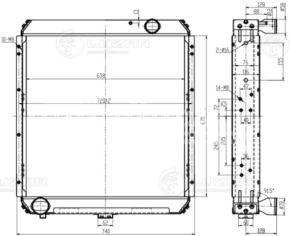 Радиатор охлаждения для автомобилей КАМАЗ 54115 (Heavy Duty) (повышенная теплоотдача, сердцевина 76мм)