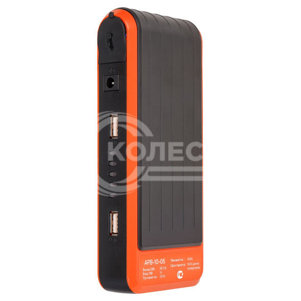 Аккумулятор пусковой (Booster) 10000мАч, 400А, 12.4V, пуск ДВС 2.0d, USB 5V/2A, кейс