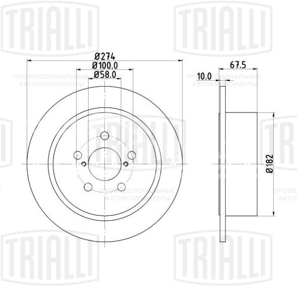 Диск тормозной задний для автомобилей Subaru Legacy IV (03-) d=274