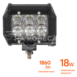 Фара (балка) светодиодная двухрядная 6LED, рассеянный свет, 18Вт, 98х78х65, 12/24В