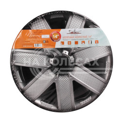 Колпаки колесные 14&quot; &quot;Гелакси +&quot;, серебристо-черный, карбон, компл. 2 шт.