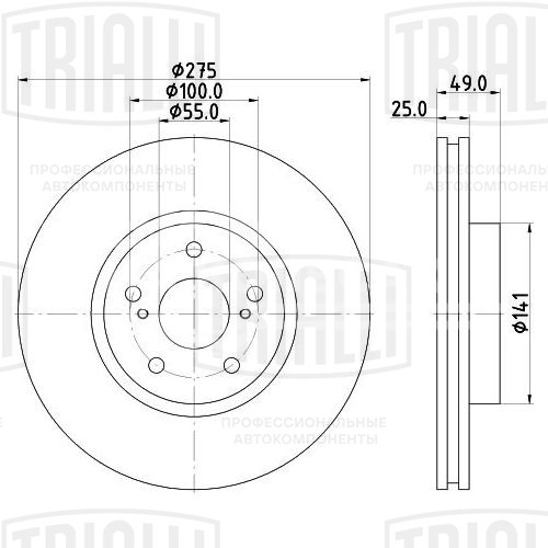 Диск тормозной передний для автомобилей Toyota Caldina (02-)/Celica (99-)/Allion (01-) d=275