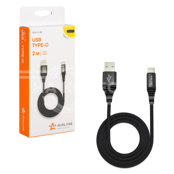 Кабель USB - Type-C 2м, черный нейлоновый