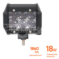 Фара (балка) светодиодная двухрядная 6LED, направленный свет (4D линза), 18Вт, 98х78х65мм, 12/24В