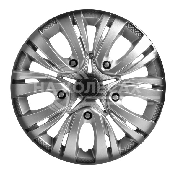 Колпаки колесные 15&quot; &quot;Лион +&quot;, серебристо-черный, карбон, компл. 2 шт.
