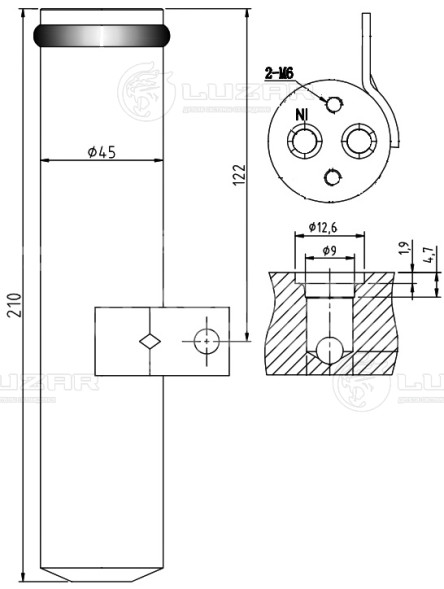 Ресивер-осушитель конденсора для автомобилей Лада 2190 Гранта (10-)/2170-72 Приора (07-) (тип Halla) (LCR 0127)