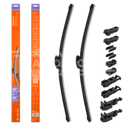 Щетки стеклоочистителя 650/650мм (26&quot;/26&quot;) бескаркасные для а/м Volkswagen Touareg (02-10), Mercedes-Benz E-Class (02-09), Audi Q7 (06-15), 2 шт. 6 типов адптр