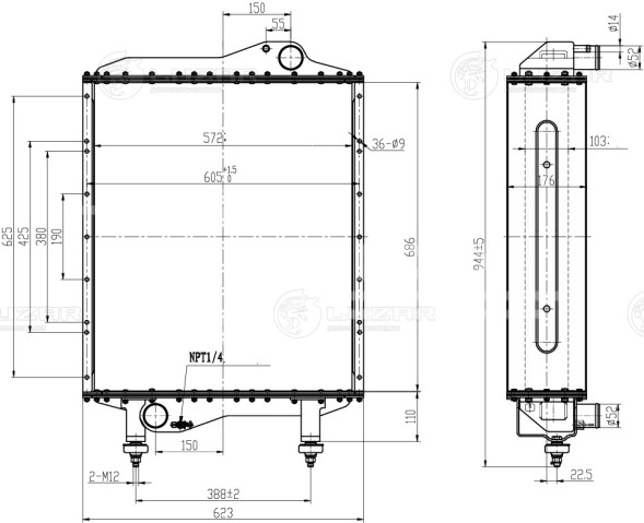 Радиатор охлаждения алюм. для трактора МТЗ-2022 (5ти-ряд.)