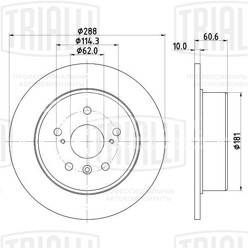 Диск тормозной задний для автомобилей Lexus RX300 (97-) / Toyota Harrier (97-) d=288