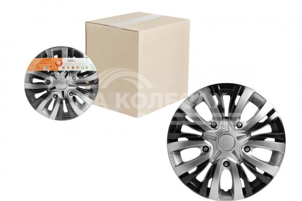 Колпаки колесные 15&quot; &quot;Лион Т&quot;, серебристый/черный, карбон, компл. 2 шт.