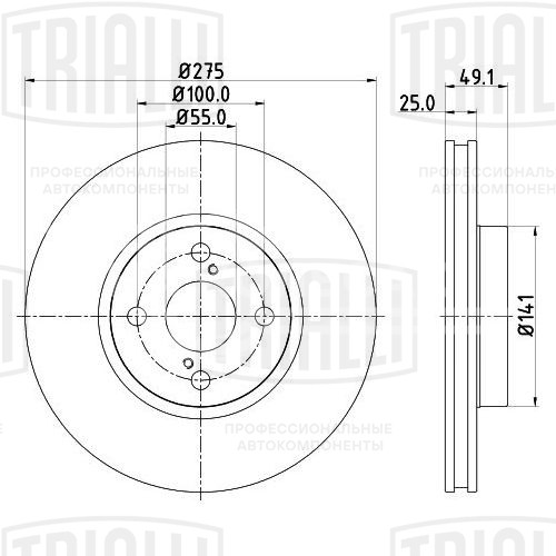 Диск тормозной передний для автомобилей Toyota Corolla (E12) (02-) d=275