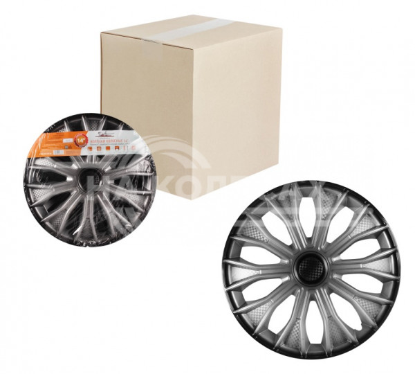 Колпаки колесные 15&quot; &quot;Волтек +&quot;, серебристо-черный, карбон, компл. 2 шт.