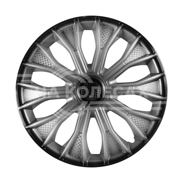 Колпаки колесные 15&quot; &quot;Волтек +&quot;, серебристо-черный, карбон, компл. 2 шт.