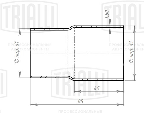 Соединитель труб глушителя 60/65 L=85 универсальный (алюминизированная сталь)
