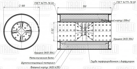 Пламегаситель универсальный 100/150-50 с перфорированным диффузором (нержавеющая сталь)