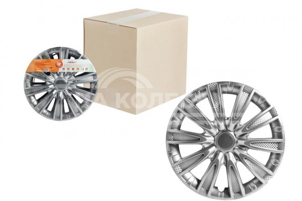 Колпаки колесные 15&quot; &quot;Торнадо&quot;, серебристый, карбон, компл. 2 шт.
