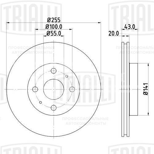 Диск тормозной передний для автомобилей Toyota Yaris Verso (99-) / Echo (99-) d=255