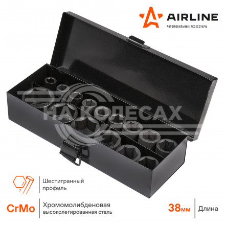 Набор головок ударных 1/2&quot; 38мм 15пр. (10-32мм) мет. кейс