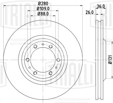 Диск тормозной для автомобилей Great Wall Hover (05-) / H3 (10-) / Н5 (11-) передний d=280