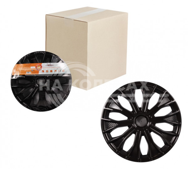 Колпаки колесные 15&quot; &quot;Волтек&quot;, черный глянец, карбон, компл. 2 шт.