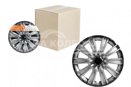 Колпаки колесные 15&quot; &quot;Торнадо +&quot;, серебристо-черный, карбон, компл. 2 шт.