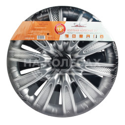 Колпаки колесные 15" "Торнадо +", серебристо-черный, карбон, компл. 2 шт.