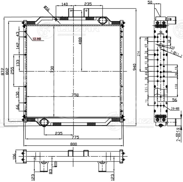 Радиатор охлаждения для автомобилей МАЗ 5550B3/5440В3 ЯМЗ-536 Е-4