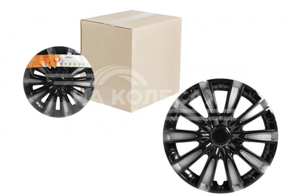 Колпаки колесные 15&quot; &quot;Торнадо Т&quot;, серебристый/черный, карбон, компл. 2 шт.
