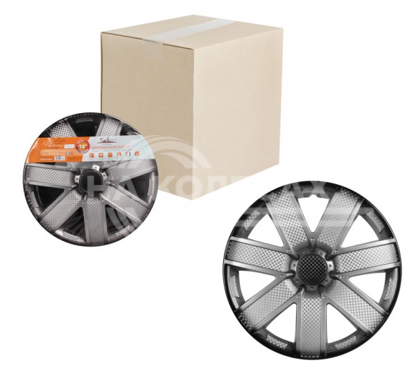 Колпаки колесные 15&quot; &quot;Гелакси +&quot;, серебристо-черный, карбон, компл. 2 шт.