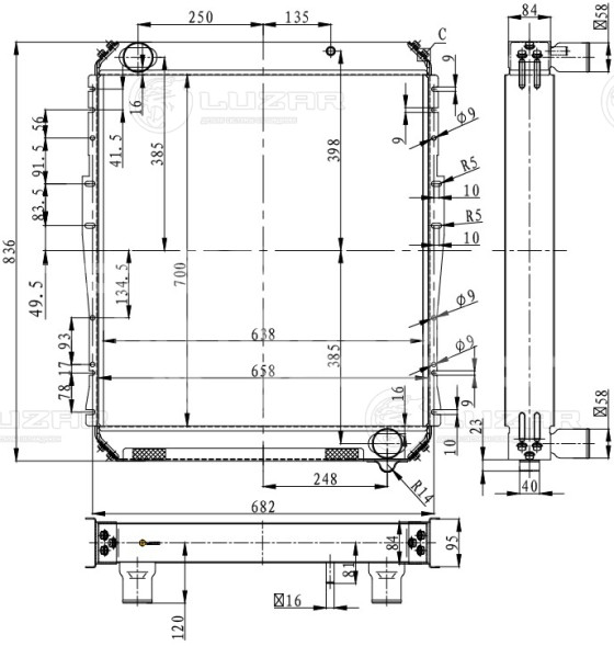 Радиатор охлаждения для автобусов МАЗ 103/104 OM906/Д260