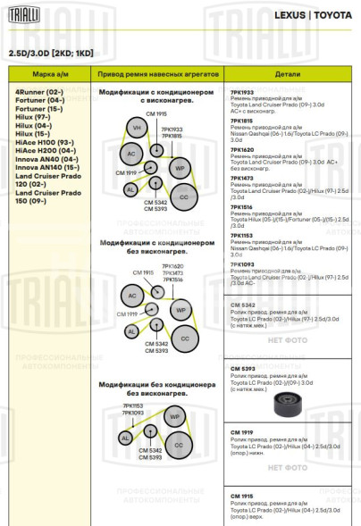 Ролик привод. ремня для автомобилей Toyota Lfnd Cruiser Prado (02-)/Hilux (97-) 2.5d/3.0d [KD] (опорный) верхний компрессора кондиционера