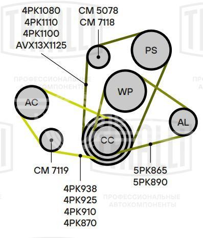 Ролик приводного ремня для автомобилей Toyota Carina E (92-)/Avensis (97-) 1.5i/1.6i/1.8i [A]/[E] (натяжной ролик кондиционера) (CM 5078)