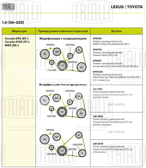 Ролик приводного ремня для автомобилей Toyota Carina E (92-)/Avensis (97-) 1.5i/1.6i/1.8i [A]/[E] (натяжной ролик кондиционера) (CM 5078)