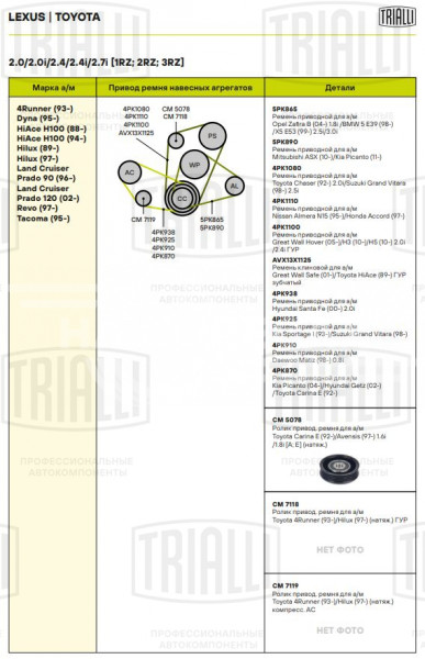 Ролик приводного ремня для автомобилей Toyota Carina E (92-)/Avensis (97-) 1.5i/1.6i/1.8i [A]/[E] (натяжной ролик кондиционера) (CM 5078)