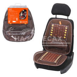 Накидка деревянная на перед. сиденье с поддержкой спины, массажная, цвет желт./коричн.