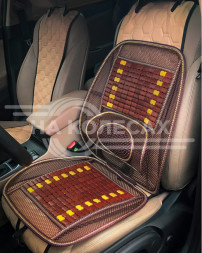 Накидка деревянная на перед. сиденье с поддержкой спины, массажная, цвет желт./коричн.